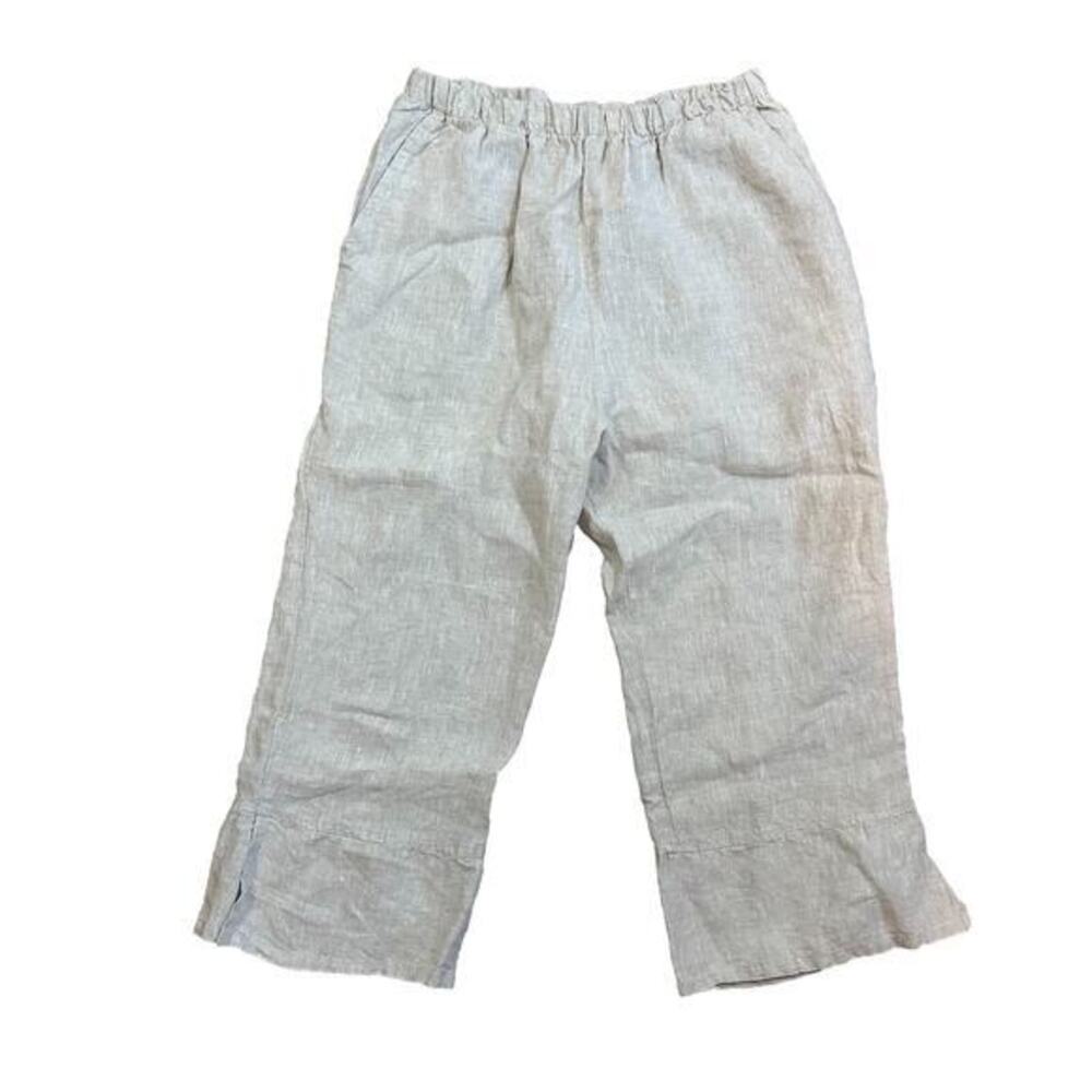 Match Point Pants Small Tan Pull On Cropped Wide Leg Split Hem Lagenlook Coastal